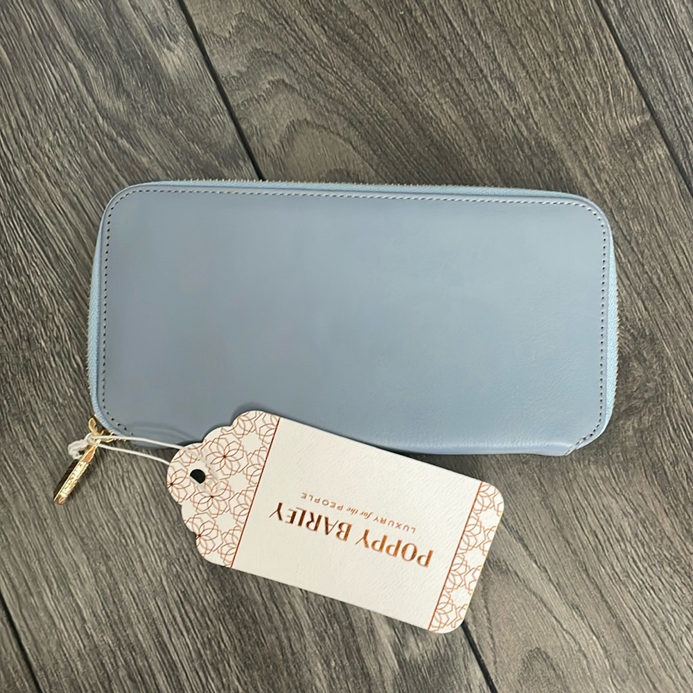 Poppy Barley Blue Leather Zip Wallet